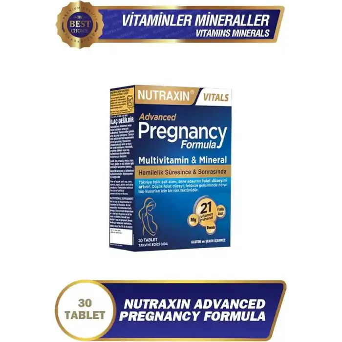 Nutraxin Pregnancy Formula | Hamilelik ve Emzirme Dönemine Özel Multivitamin | 21 Vitamin ve Mineral | 30 Tablet | vegetarian