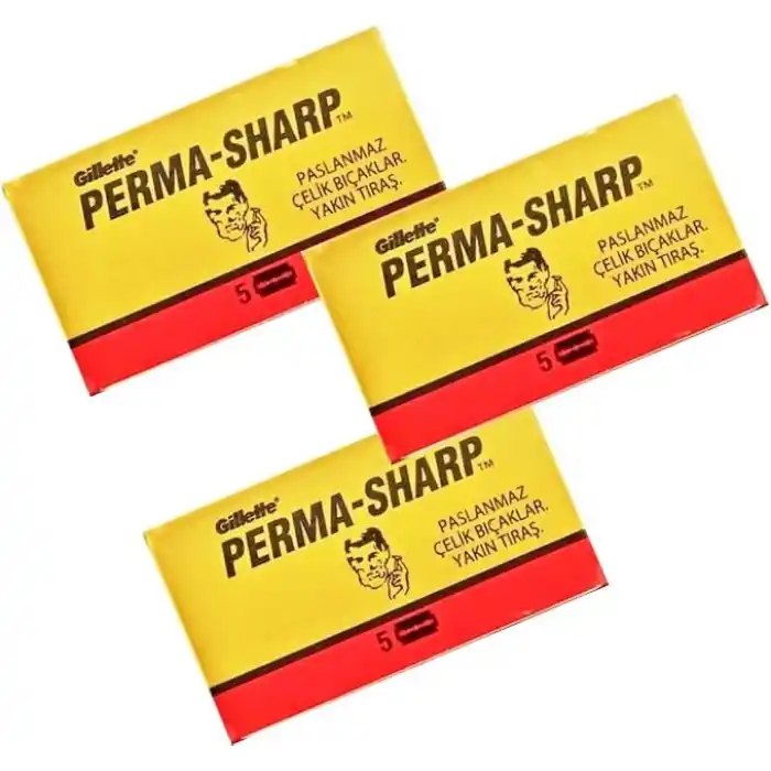 Perma-Sharp Çift Taraflı Tıraş Bıçağı, Paslanmaz Çelik, 3 Kutu x 5 Adet, Toplam 15 Jilet, Islak Tıraş için