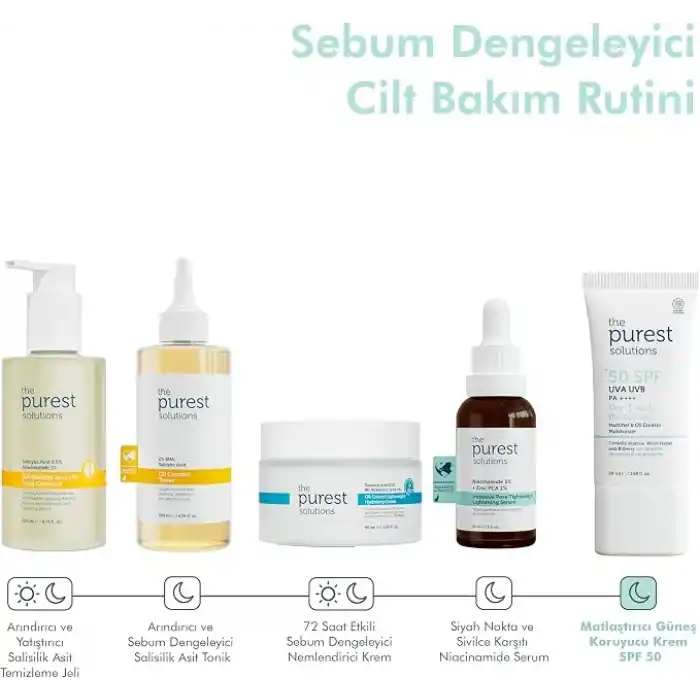 The Purest Solutions, Yağlı ve Karma Ciltler İçin Matlaştırıcı Güneş Koruyucu Krem SPF 50, 50 ml