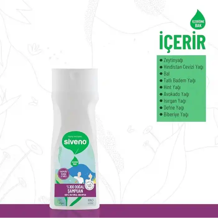 Siveno%100 Doğal Kepeğe Karşı Etkili Şampuan Günlük Bakım Yağlı Saçlar Çay Ağacı Keklik Üzümü Vegan 300 ml