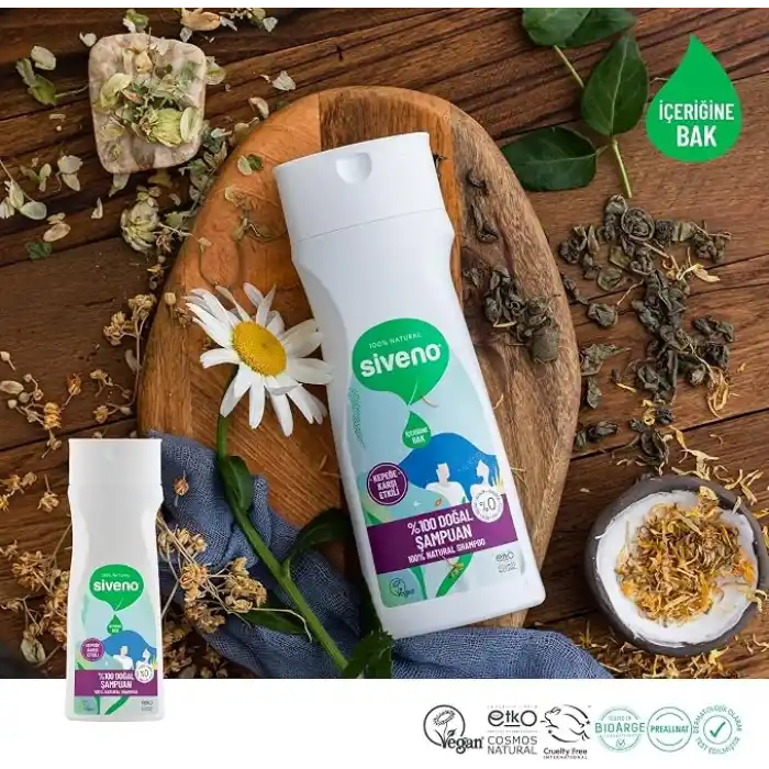 Siveno%100 Doğal Kepeğe Karşı Etkili Şampuan Günlük Bakım Yağlı Saçlar Çay Ağacı Keklik Üzümü Vegan 300 ml