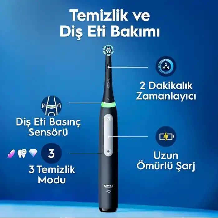 Oral-B iO3 Siyah Şarjlı/Elektrikli Diş Fırçası, 1 Fırça Başlığı, Uzun Ömürlü Pil, Seyahat Kabı