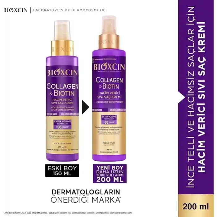Bioxcin Collagen & Biotin Ekstra Hacim Sıvı Saç Kremi 200 ml - İnce ve Seyrek Saçlar