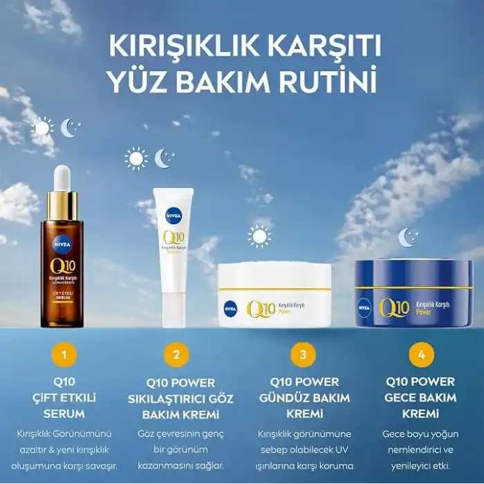 NIVEA Q10 Kırışıklık Karşıtı Gece Bakım Kremi 50 ml,Nemlendirici,Yenileyici,Kreatin,Hyaluronik Asit