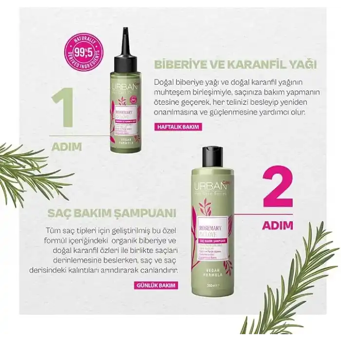 Urban Care Rosemary & Clove Biberiye ve Karanfil Canlandırıcı ve Güçlendirici Saç Bakım Şampuanı-350 ml-vegan