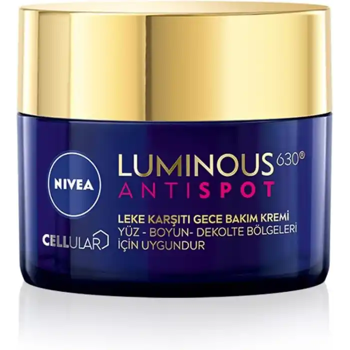 NIVEA Luminous630 Leke Karşıtı Gece Yüz Bakım Kremi 50ml,Nemlendirici,Hyaluronik Asit,Thiamidol,Tüm Cilt ve Leke Tipleri