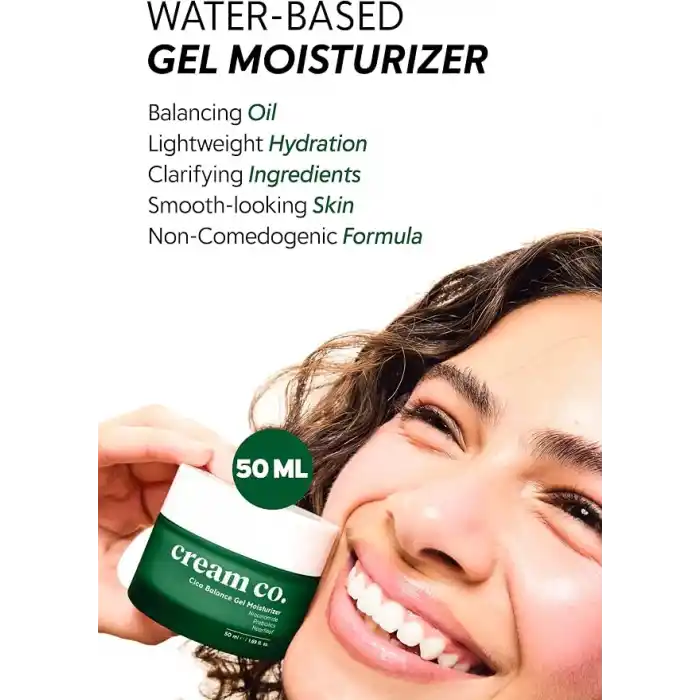Cream Co. Cica Jel Krem Yağ Dengeleyici Su Bazlı Nemlendirici Yüz Kremi, Akneye Eğilimli Ciltler, 50 ml