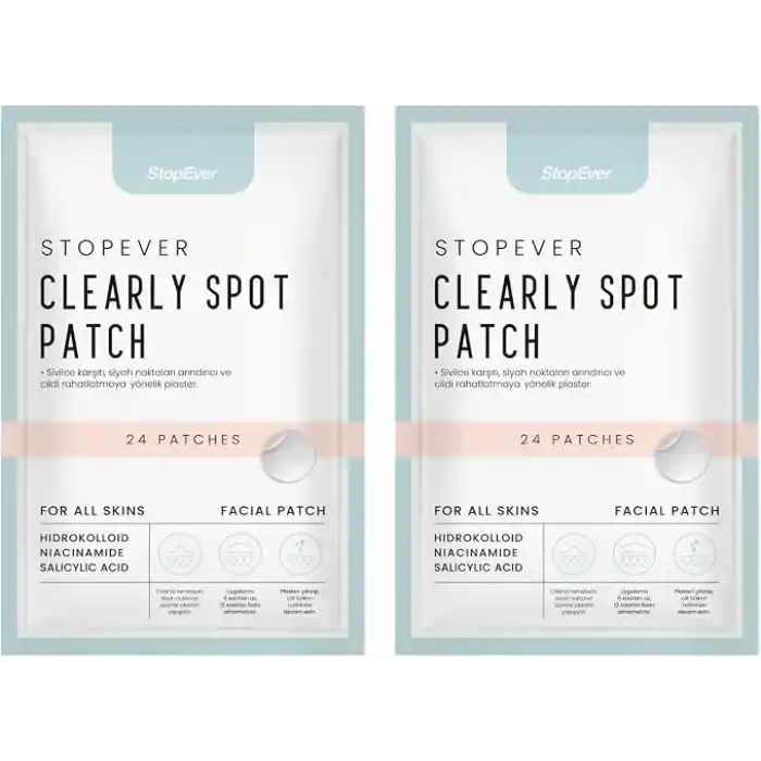 StopEver Clearly Spot Patch, Sivilce Karşıtı Şeffaf Plaster 2li Paket | Ultra İnce, Hidrokolloid + Niacinamide + Salicylic Asit İçerikli Akne Karşıtı Yüz Bandı | 48 adet (2 x 24)