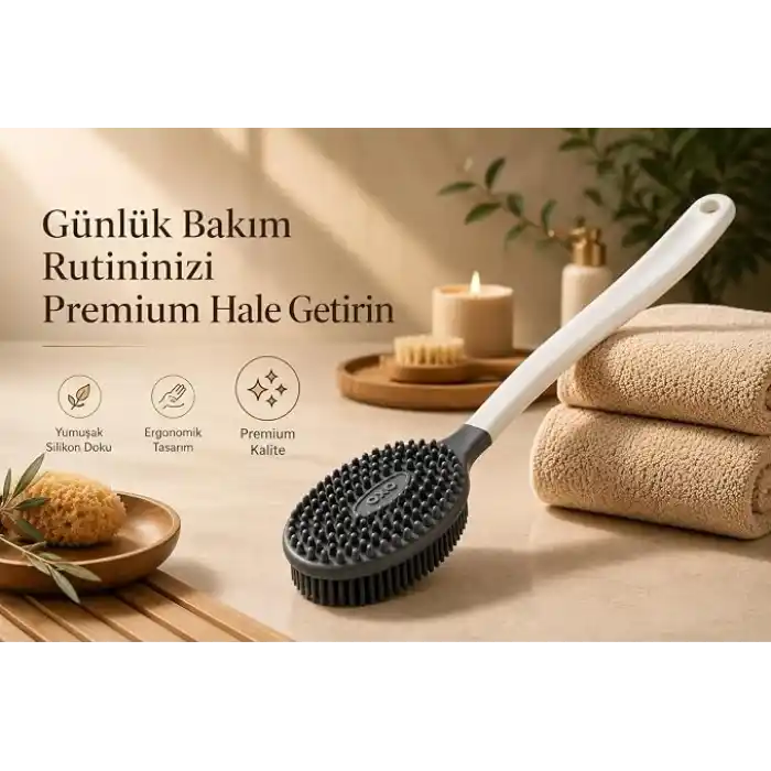 Silikon Sırt Fırçası – Uzun Saplı Banyo ve Duş Fırçası, Çift Taraflı Vücut Masaj ve Temizlik Fırçası, Ergonomik Tasarım, Hızlı Kuruyan