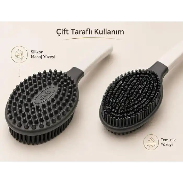 Silikon Sırt Fırçası – Uzun Saplı Banyo ve Duş Fırçası, Çift Taraflı Vücut Masaj ve Temizlik Fırçası, Ergonomik Tasarım, Hızlı Kuruyan