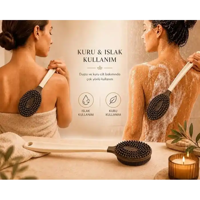 Silikon Sırt Fırçası – Uzun Saplı Banyo ve Duş Fırçası, Çift Taraflı Vücut Masaj ve Temizlik Fırçası, Ergonomik Tasarım, Hızlı Kuruyan