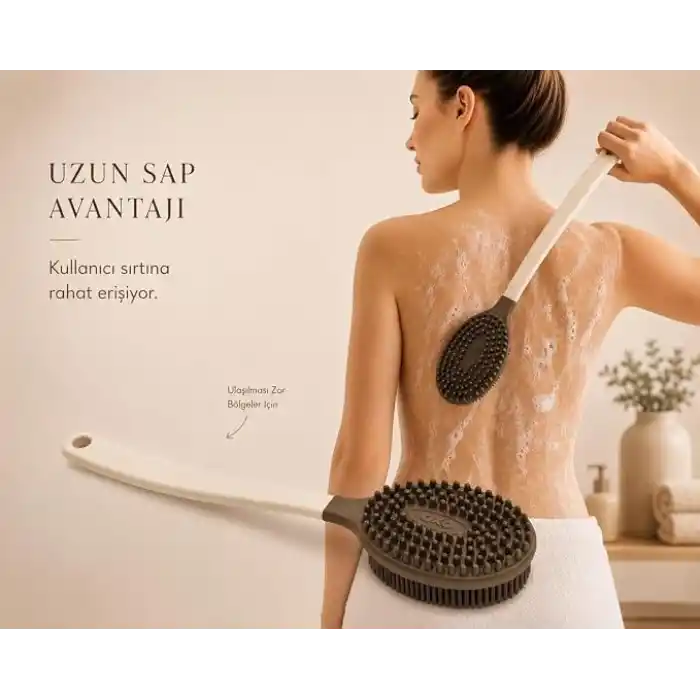 Silikon Sırt Fırçası – Uzun Saplı Banyo ve Duş Fırçası, Çift Taraflı Vücut Masaj ve Temizlik Fırçası, Ergonomik Tasarım, Hızlı Kuruyan