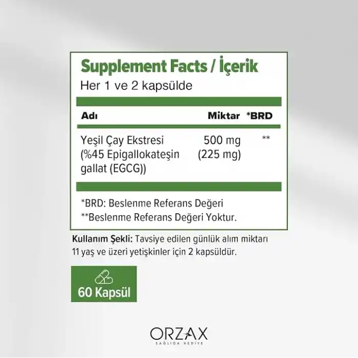 Orzax Ocean Green Tea 500 Mg 60 Kapsül