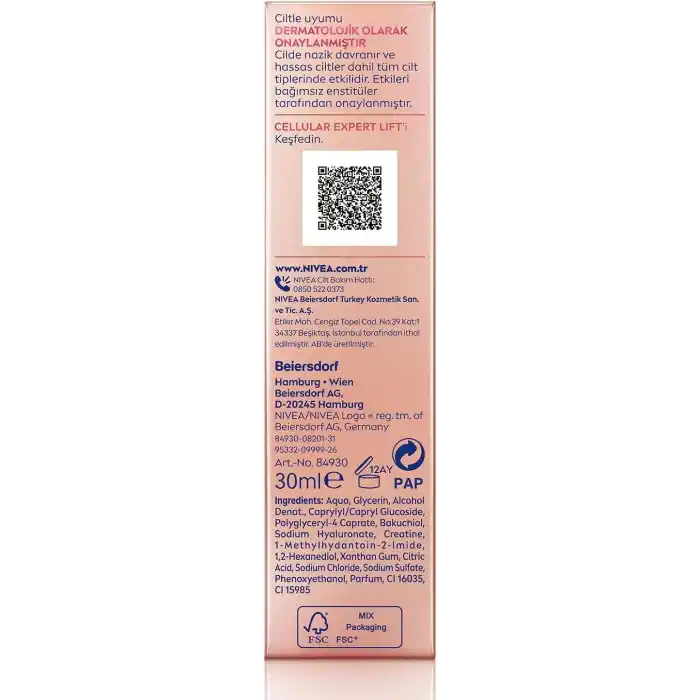 NIVEA Cellular Expert Lift Şekillendirici ve Sıkılaştırıcı Serum 30ml, Doğal Retinol Alternatifi Bakuchiol,Kırışıklık Karşıtı