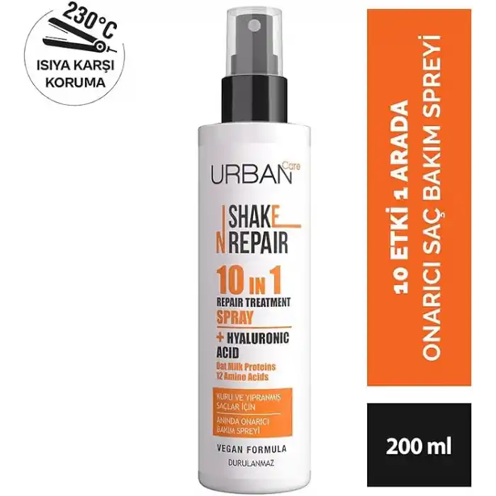 Urban Care Shake N Repair 10-in-1 Onarıcı Etkili Durulanmayan Saç Bakım Spreyi, 200 Mililitre, Vegan