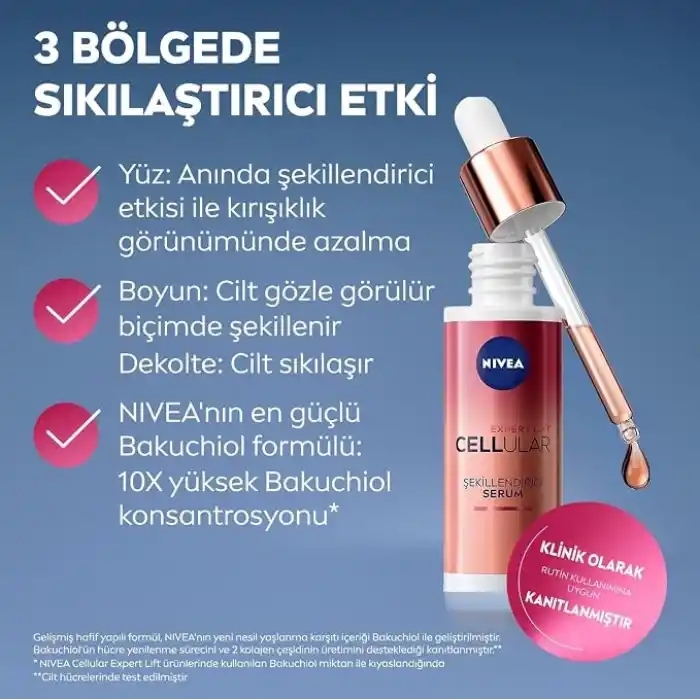 NIVEA Cellular Expert Lift Şekillendirici ve Sıkılaştırıcı Serum 30ml, Doğal Retinol Alternatifi Bakuchiol,Kırışıklık Karşıtı