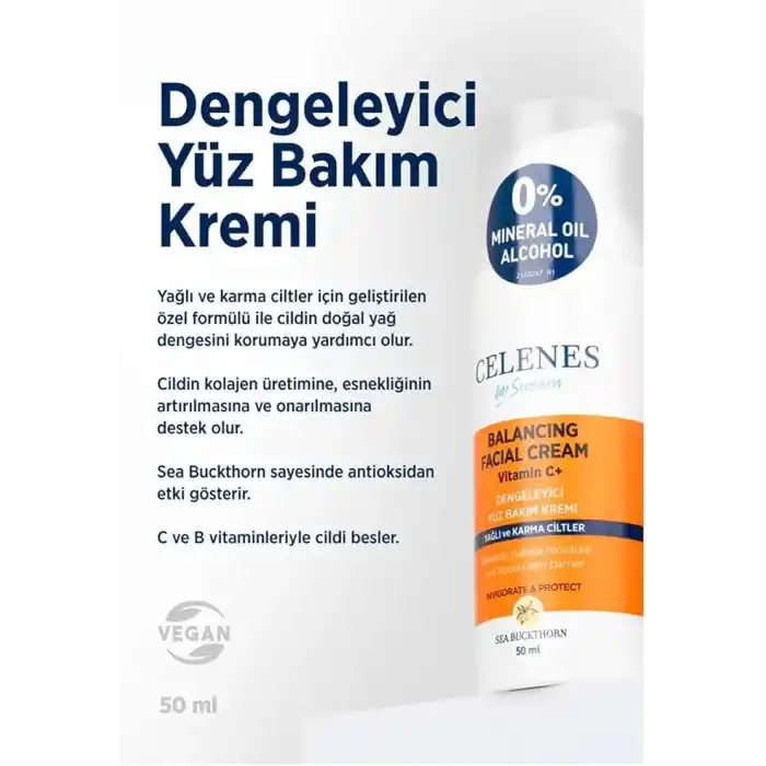 Celenes By Sweden Sea Buckthorn Dengeleyici Yüz Bakım Kremi Yağlı/Karma Ciltler 50 ml