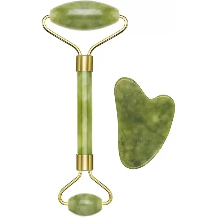Beper C301ABE101 Gua Sha Yeşim Taşında Jade Roller & Gua Sha Masaj Aleti, Yüz ve Vücut Masaj, Rahatlatıcı, Modelleme ve Yaşlanma