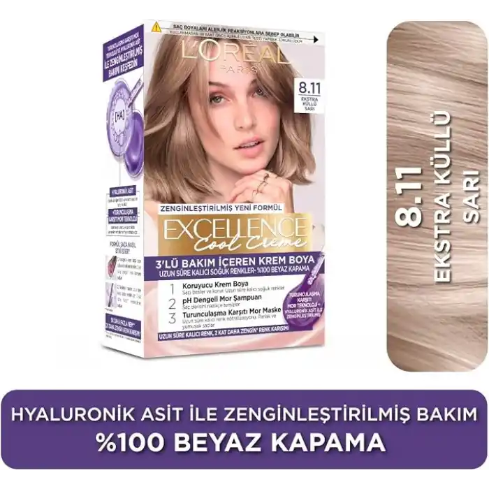 L’Oréal Paris Excellence Cool Creme Saç Boyası - 8.11 Ekstra Küllü Sarı