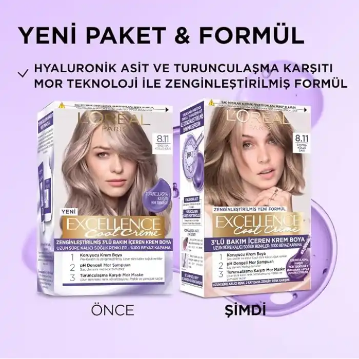 L’Oréal Paris Excellence Cool Creme Saç Boyası - 8.11 Ekstra Küllü Sarı