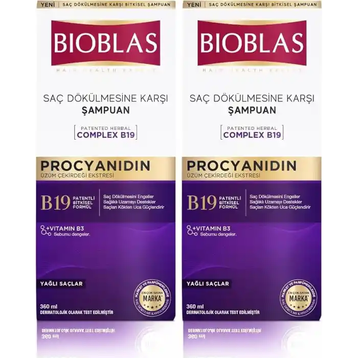 BIOBLAS Saç Dökülmesine ve Yağlanmaya Karşı Şampuan (Procyanidin) (360 ml) 2li paket