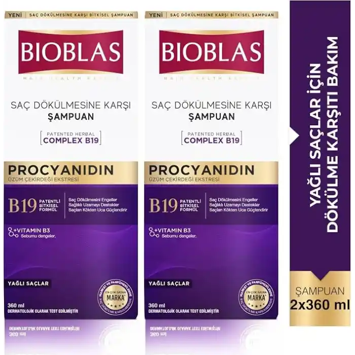 BIOBLAS Saç Dökülmesine ve Yağlanmaya Karşı Şampuan (Procyanidin) (360 ml) 2li paket