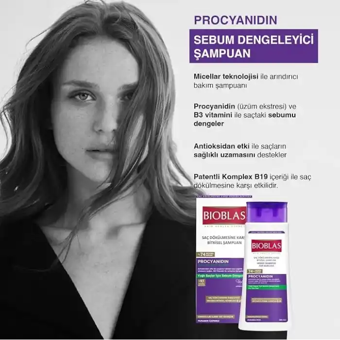 BIOBLAS Saç Dökülmesine ve Yağlanmaya Karşı Şampuan (Procyanidin) (360 ml) 2li paket