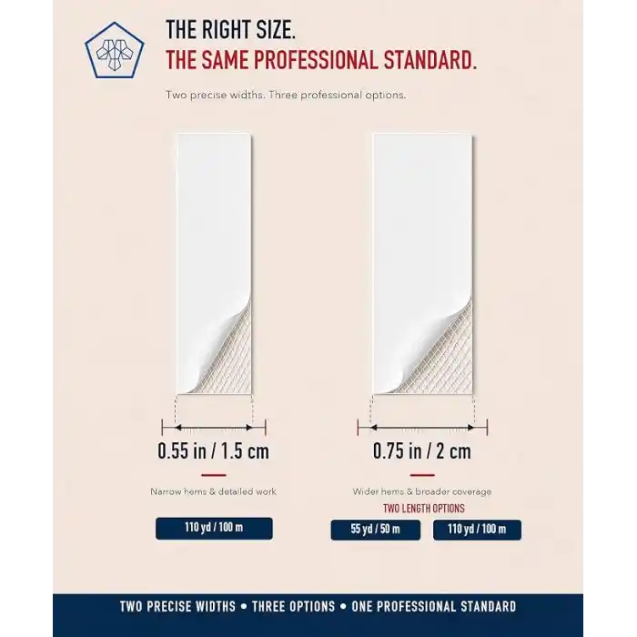 Paça Telası 2 cm x 50 m - Çift Taraflı Yapışkan Tela - Şerit Tela - Ütü ile Yapıştırılan Tela - Dokumasız Uygulama - Amerikan Tela - Dikiş Nakış Telası (Beyaz)