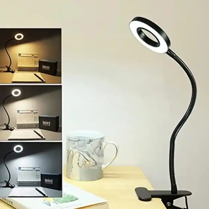 Kyrotech Klipsli LED Kitap Okuma Lambası USB Girişli Aydınlatma Esnek Kollu Metal Ders Çalışma Makyaj TikTok YouTube Canlı Yayın İçerik Üretim Işığı Göz Yormaz Modern 3 Renk Modlu Sarı Beyaz Gün Işığı