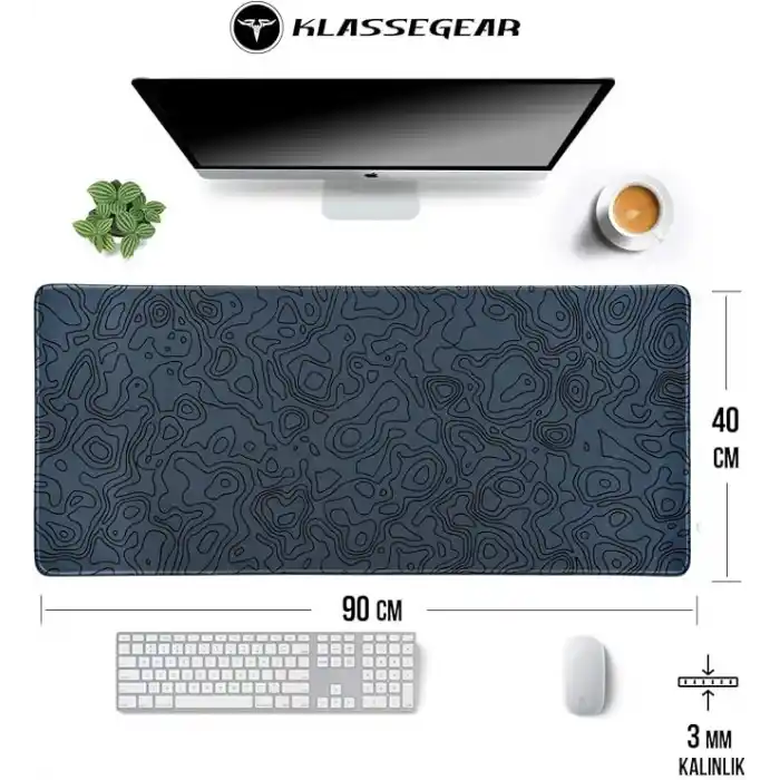 Klasse Pro - 10 Farklı Model Dikişli Kenar 90x40 cm Oyuncu Gaming Mouse Pad (Dark Grey Map Lines, 90x40 cm)