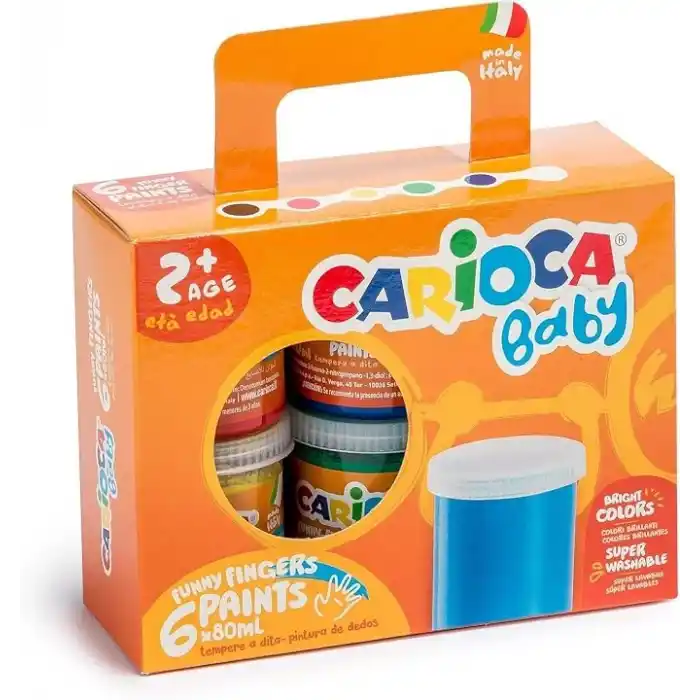 Carioca Bebek Yıkanabilir Parmak Boyası, 6 Renk x 80 gr