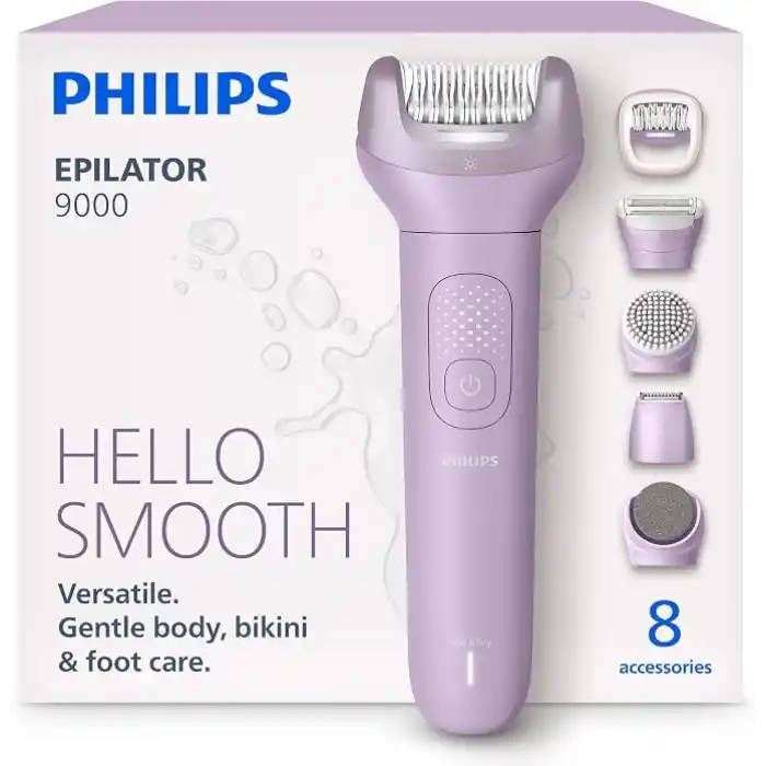 Philips Epilatör Serisi 9000, Kablosuz, Islak ve Kuru Kullanım, ProGuide, LED Işık, 32 Cımbız, BRE728/05