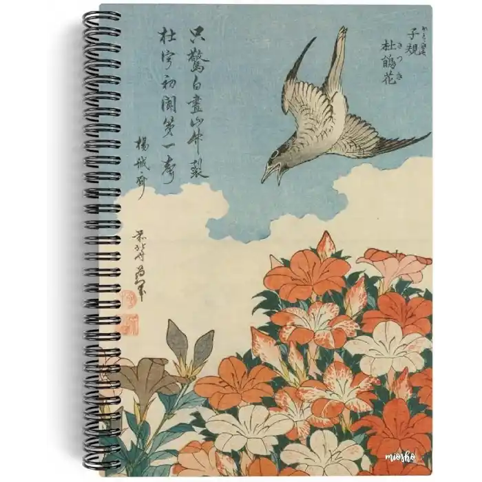 Katsushika Hokusai/Cuckoo and Azaleas,1834 | Spiralli Defter 06 | A5 | Çizgisiz | 100 Sayfa |Sanat