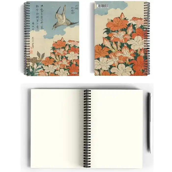 Katsushika Hokusai/Cuckoo and Azaleas,1834 | Spiralli Defter 06 | A5 | Çizgisiz | 100 Sayfa |Sanat