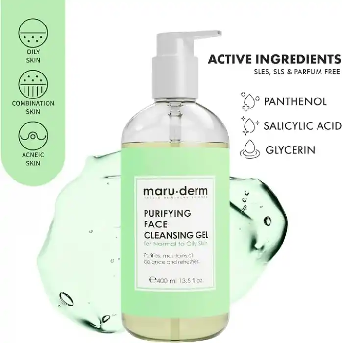 Maruderm Karma ve Yağlı Ciltler için Yüz Yıkama Jeli – Salisilik Asit ile Arındırıcı Günlük Temizleyici, Bitki Proteinleriyle, 400 ML