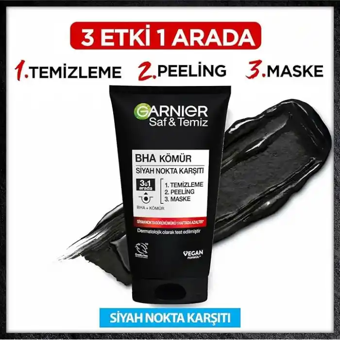 Garnier Skin Naturals Saf & Temiz Siyah Nokta Karşıtı Kömürlü 3ü 1 arada (1 x 150 ml)