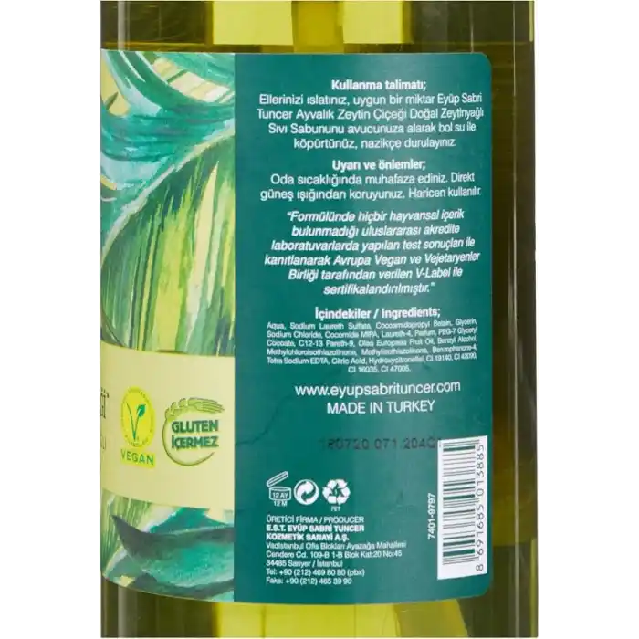 Eyüp Sabri Tuncer Doğal Zeytinyağlı Sıvı Sabun, Ayvalık Zeytin Çiçeği (500 ml)