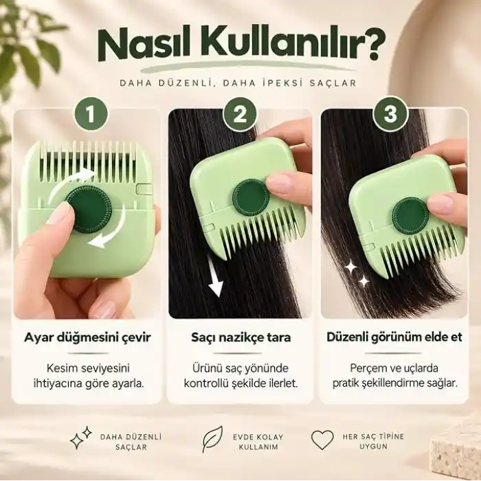 Coverzone Ayarlanabilir Bıçaklı Jiletli Saç Kesme ve Kırık Alma Tarağı, Saç İnceltme ve Şekillendirme Tarağı, Çift Taraflı Kat Kesim, Perçem Kakül ve Saç Ucu Düzeltme Aparatı, SC01(Yeşil)