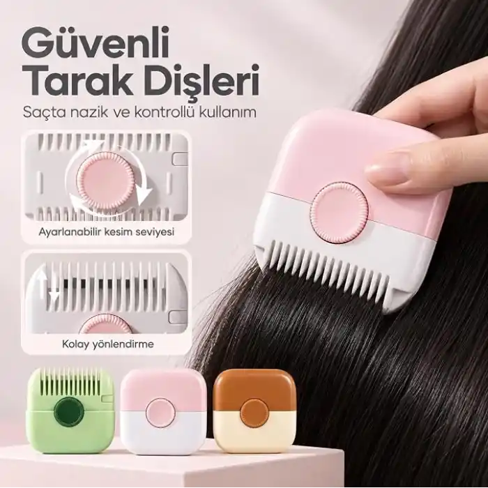 Coverzone Ayarlanabilir Bıçaklı Jiletli Saç Kesme ve Kırık Alma Tarağı, Saç İnceltme ve Şekillendirme Tarağı, Çift Taraflı Kat Kesim, Perçem Kakül ve Saç Ucu Düzeltme Aparatı, SC01(Yeşil)