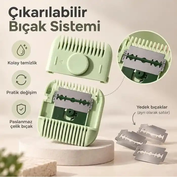 Coverzone Ayarlanabilir Bıçaklı Jiletli Saç Kesme ve Kırık Alma Tarağı, Saç İnceltme ve Şekillendirme Tarağı, Çift Taraflı Kat Kesim, Perçem Kakül ve Saç Ucu Düzeltme Aparatı, SC01(Yeşil)