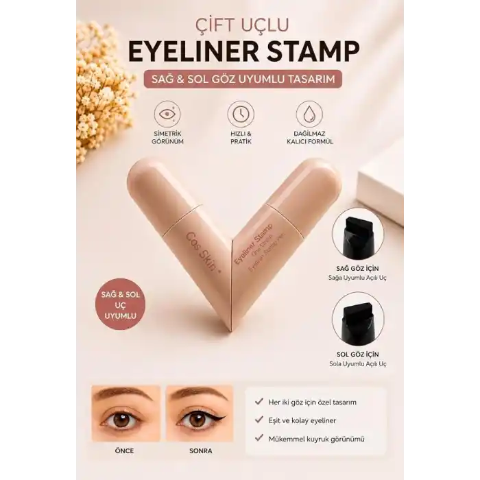 Suya Dayanıklı Çift Taraflı Eyeliner Damga Kalem Sağ Ve Sol Göz Uyumlu-SİYAH