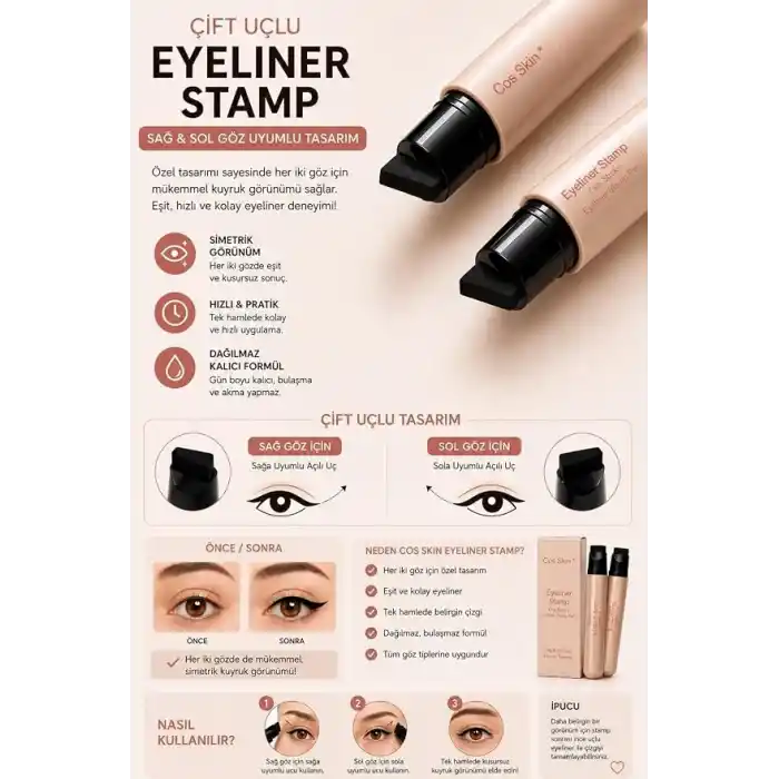 Suya Dayanıklı Çift Taraflı Eyeliner Damga Kalem Sağ Ve Sol Göz Uyumlu-SİYAH