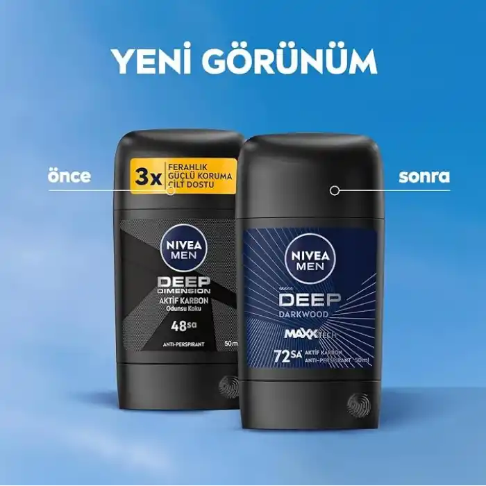 NIVEA MEN Erkek Stick Deodorant Deep Dimension 50 ml,72 Saat Ter ve Ter Kokusuna Karşı Anti Perspirant Koruma,Aktif Karbon