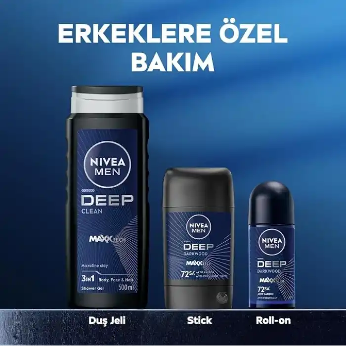 NIVEA MEN Erkek Stick Deodorant Deep Dimension 50 ml,72 Saat Ter ve Ter Kokusuna Karşı Anti Perspirant Koruma,Aktif Karbon
