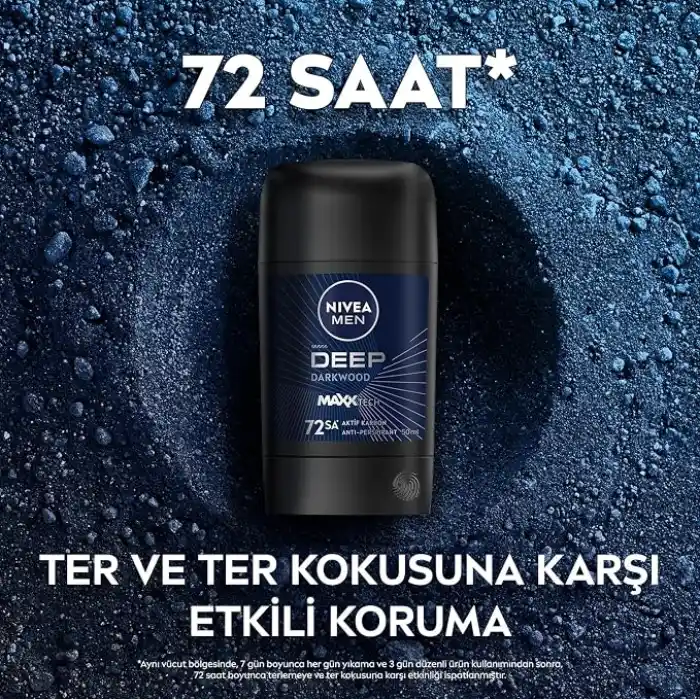 NIVEA MEN Erkek Stick Deodorant Deep Dimension 50 ml,72 Saat Ter ve Ter Kokusuna Karşı Anti Perspirant Koruma,Aktif Karbon