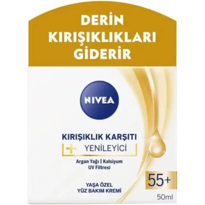 NIVEA Kırışıklık Karşıtı + Yenileyici Yüz Bakım Kremi Yaş 55+ (50 ml)