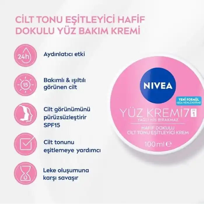 NIVEA Cilt Tonu Eşitleyici Su Bazlı Nemlendirici Yüz Kremi 100 ml, Aydınlatıcı,Makyaj Bazı
