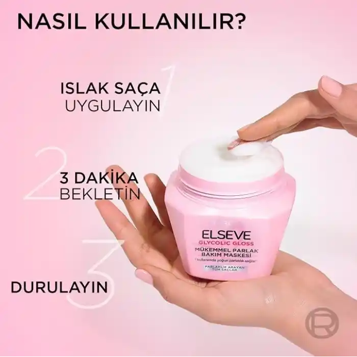 LOréal Paris Elseve Glycolic Gloss Mükemmel Parlaklık Veren Saç Bakım Maskesi 300ml