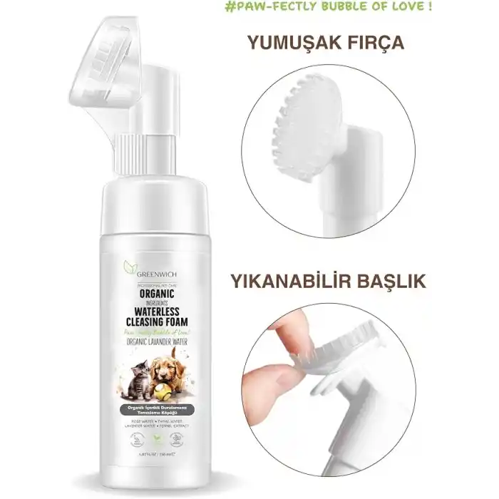 Greenwich Kedi ve Köpek Pati Temizleme Köpüğü 150 ml – Durulama Gerektirmeyen Vegan Temizleme Köpüğü | Günlük Pati Hijyeni ve Pratik Bakım Desteği