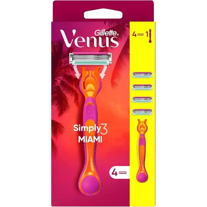 Gillette Simply Venus 3 Miami Tıraş Makinesi Gövdesi + 4 Bıçak